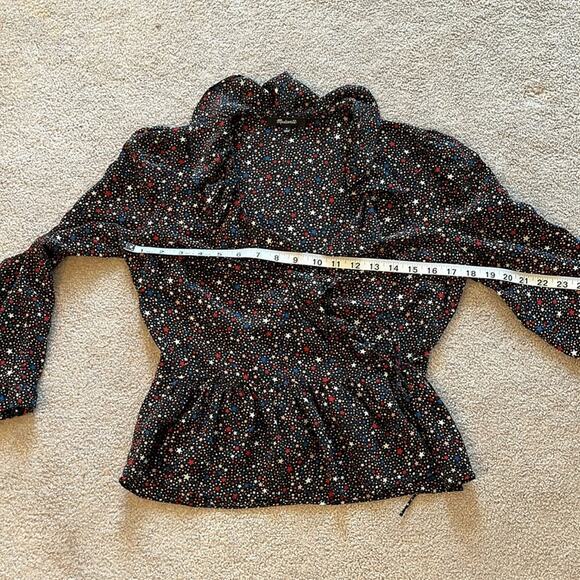 Madewell 100% Silk Ruffle Hem Wrap Top Size S Starry Night Boho Whimsigoth - Picture 9 of 10